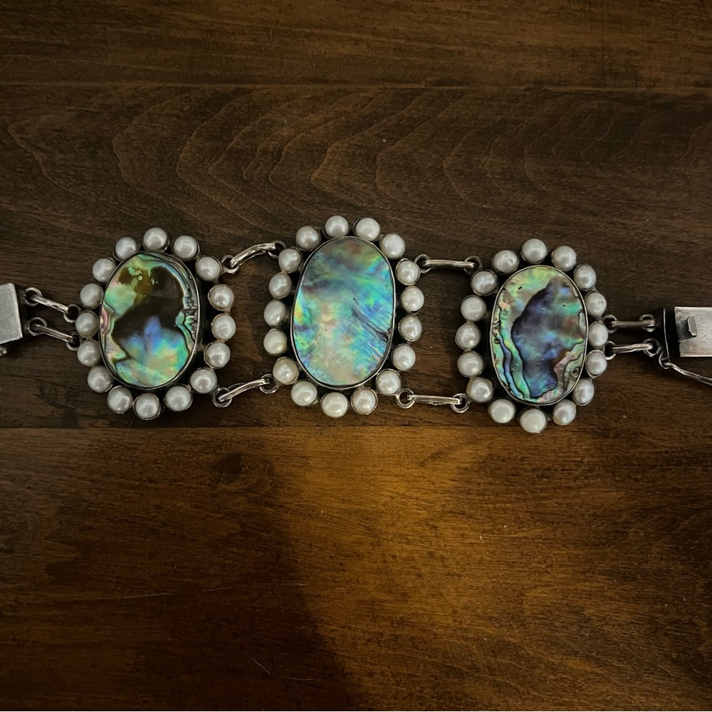 Silver, Pearl and Abalone Bracelet